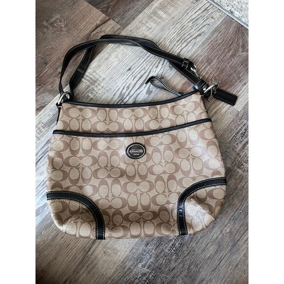 COACH F19823 Khaki Mahogany Dark Brown Trim Bag - Picture 1 of 6